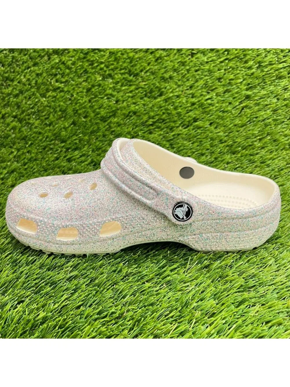 Crocs Classic Glitter Clog Girls Size 5Y Purple Blue Outdoor Slip On Sandals